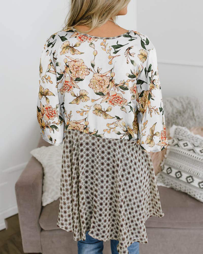 Imily Bela Women Floral Kimono Cardigans 3/4 Ruffle Sleeve Lightweight Patchwork Flowy Boho Tie Loose Cover Ups