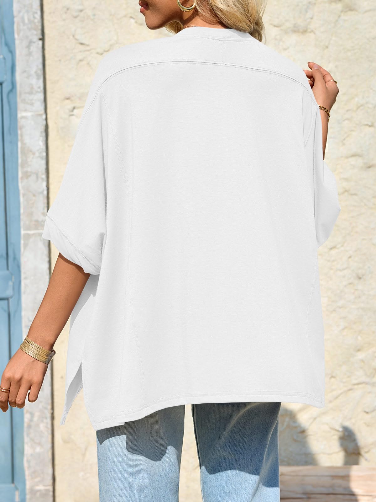 Imily Bela Womens Oversized Tshirts Batwing Short Sleeve Asymmetric Hem Tops Summer Casual Loose Fit Tunic Tee Shirts