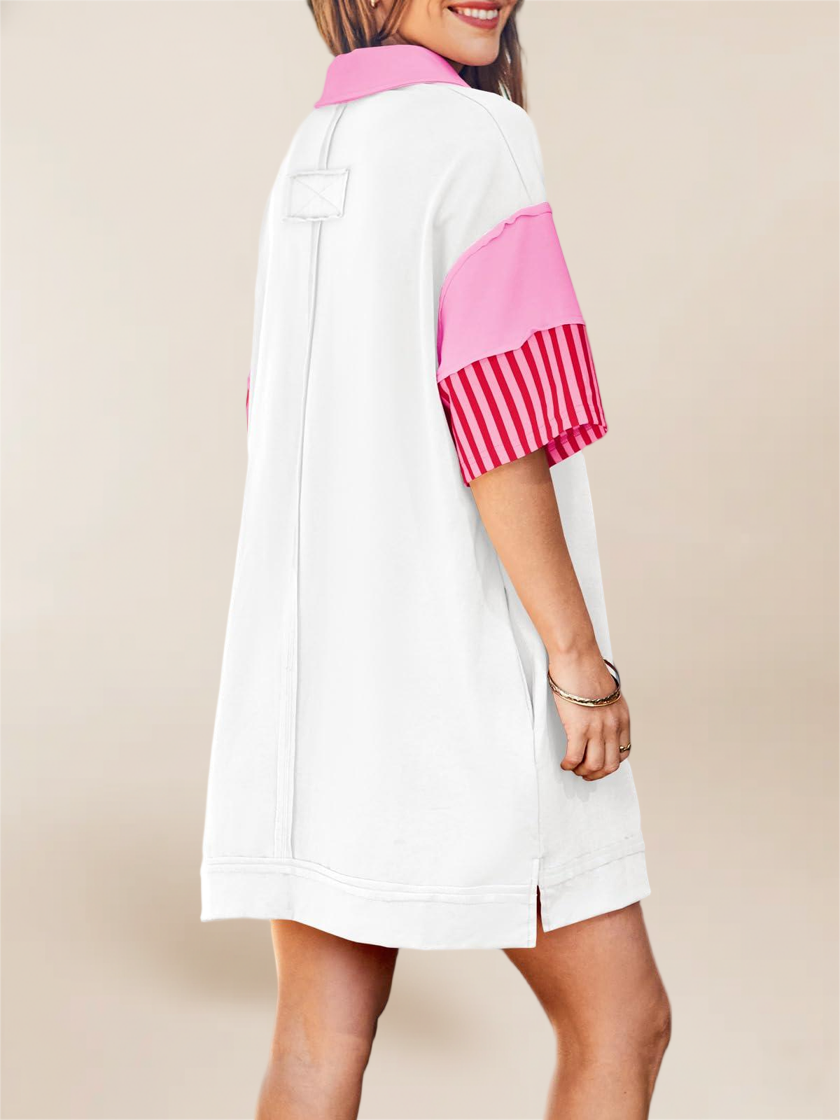 Imily Bela Women'S Polo V Neck T Shirt Dress Casual Summer Oversized Color Block Short Sleeve Sweatshirt Mini Dresses