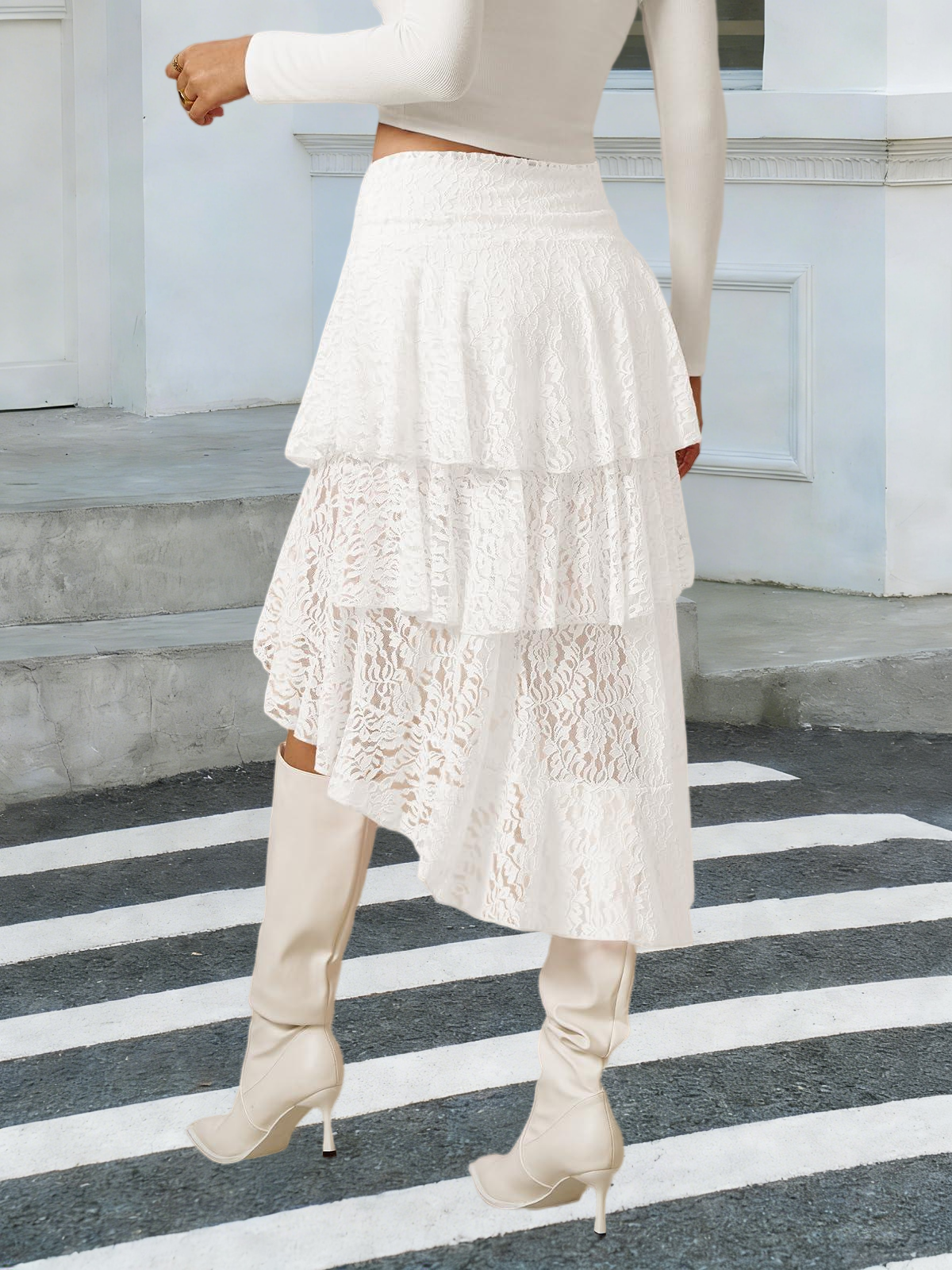 Imily Bela Womens Lace Midi Skirts High Waist Y2K Asymmetrical Layered Flowy Fairy Skirts Floral Beach Long Skirt