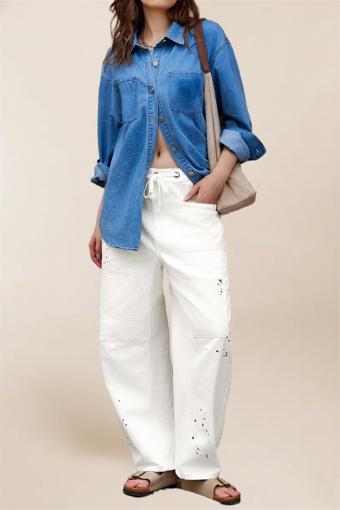 Imily Bela Womens Baggy Barrel Horseshoe Jeans Wide Leg Patchwork Low Rise Denim Pants with Pockets