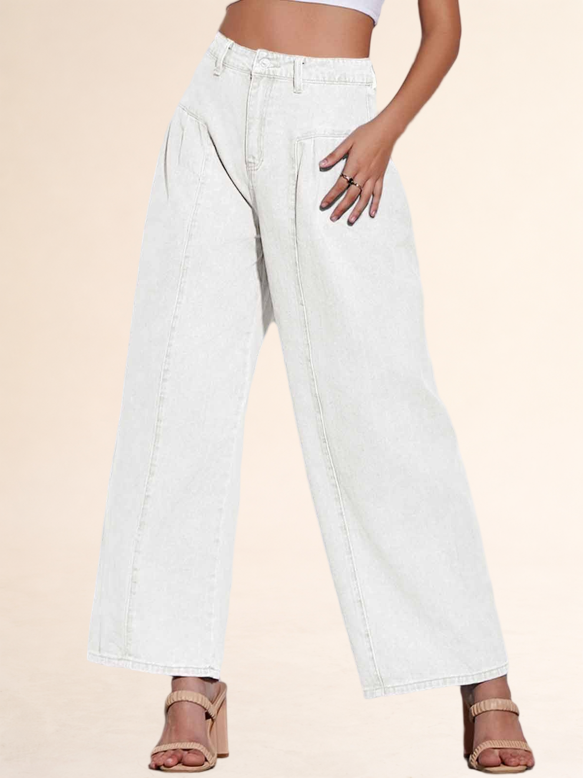 Imily Bela Womens Baggy High Waisted Jeans Loose Boyfriend Wide Leg Side Pleated Denim Pants