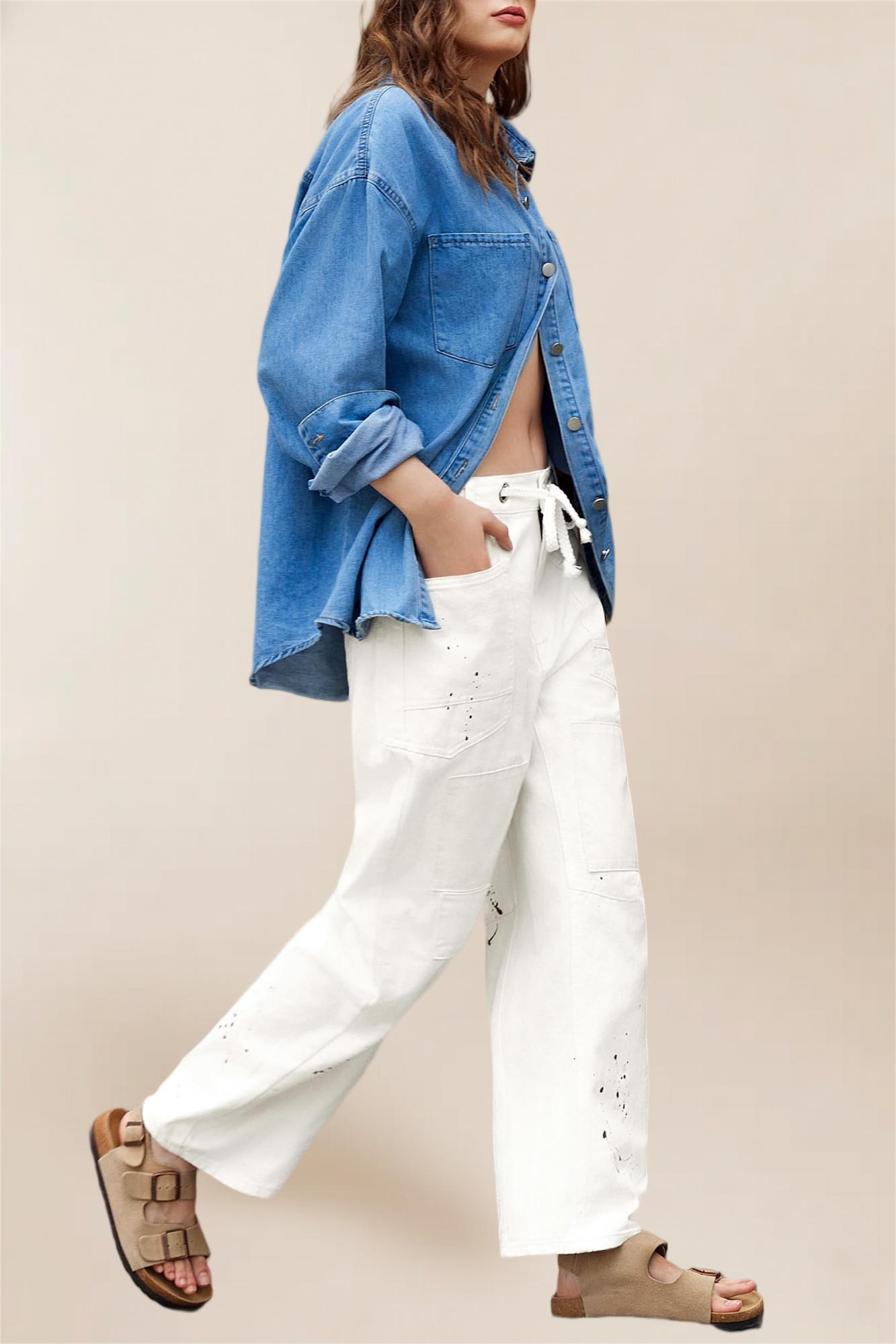 Imily Bela Womens Baggy Barrel Horseshoe Jeans Wide Leg Patchwork Low Rise Denim Pants with Pockets