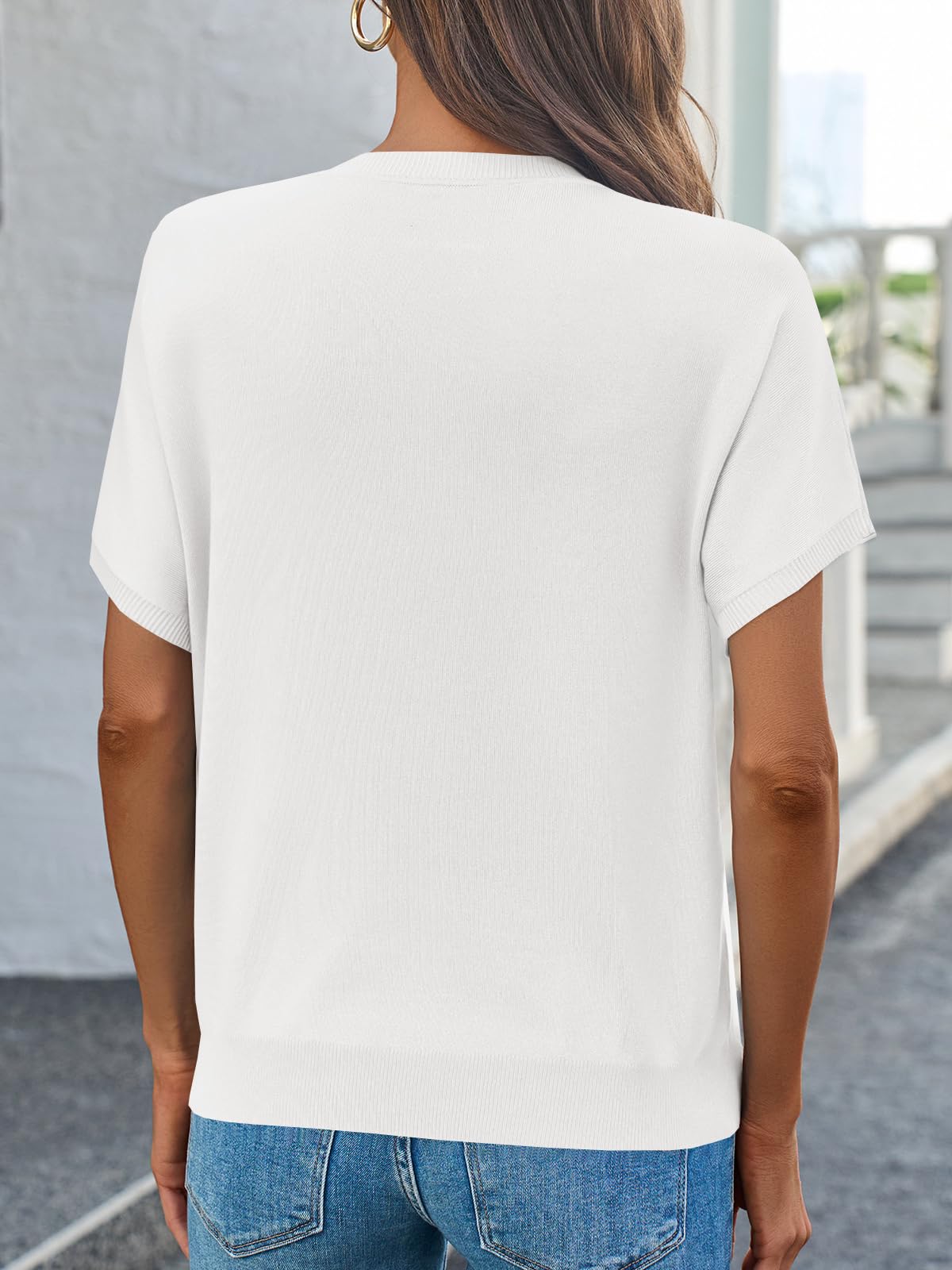 Fine-Knit Short-Sleeve Sweater Tee