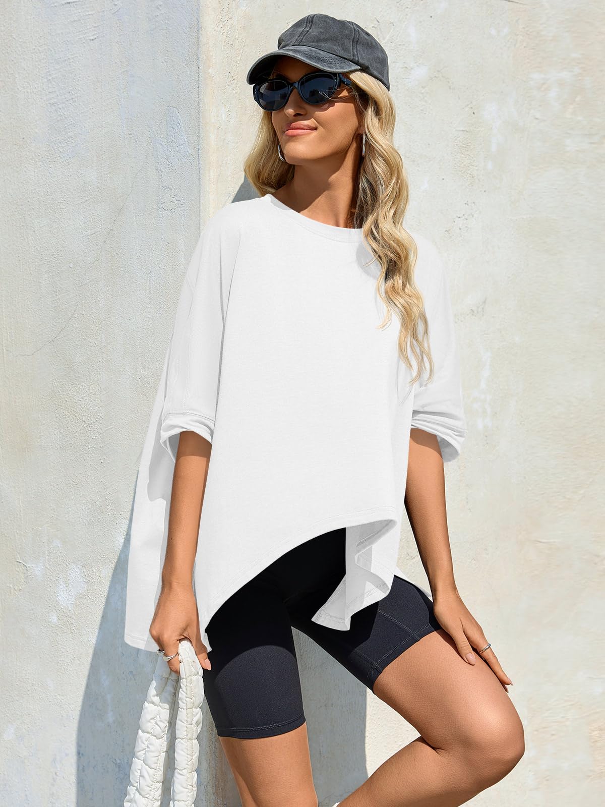 Imily Bela Womens Oversized Tshirts Batwing Short Sleeve Asymmetric Hem Tops Summer Casual Loose Fit Tunic Tee Shirts