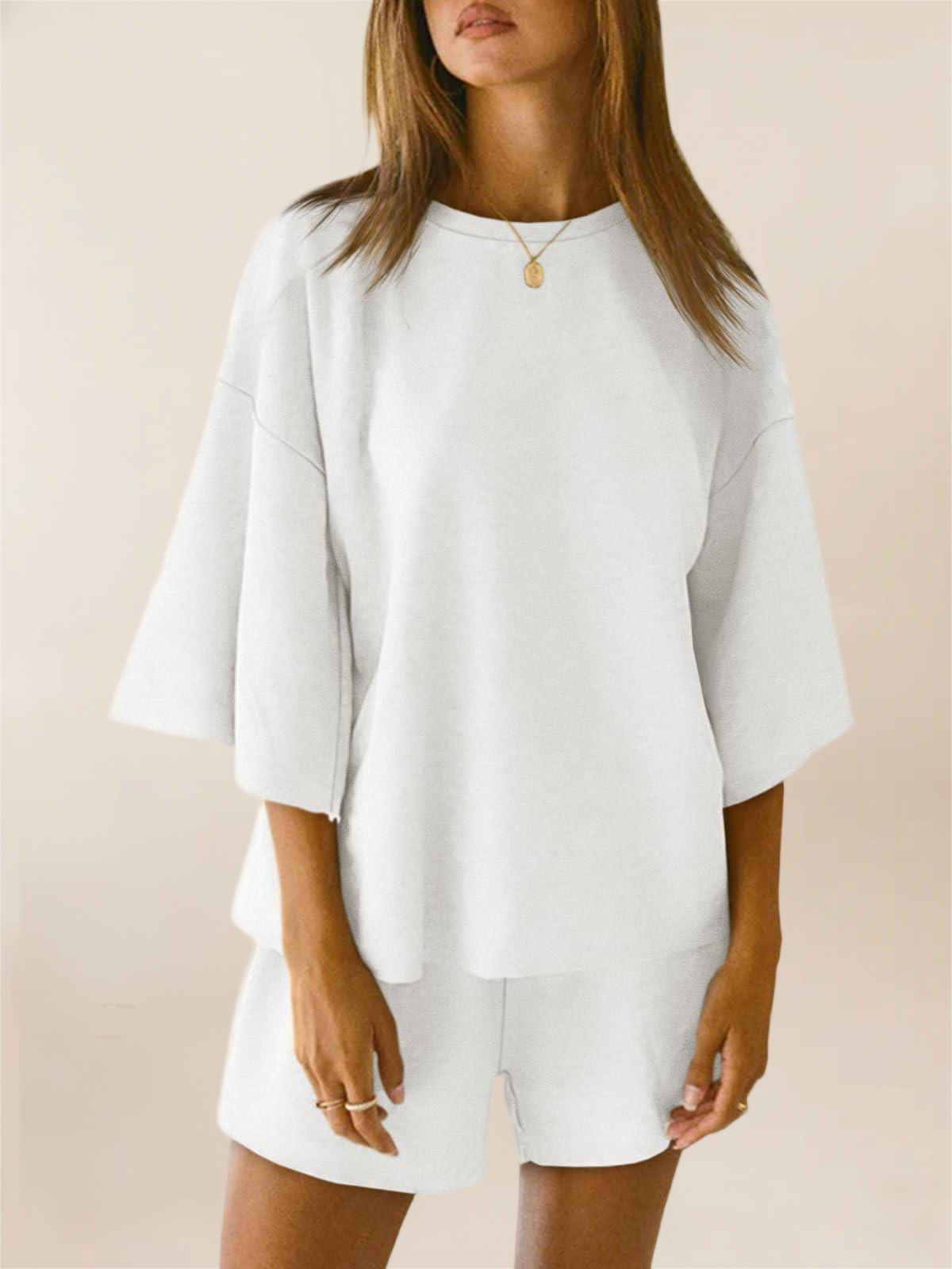 Imily Bela Womens Pajama Sets 3/4 Sleeve Oversized Tops & Loose Fit Shorts Lounge Set With Pockets Loungewear