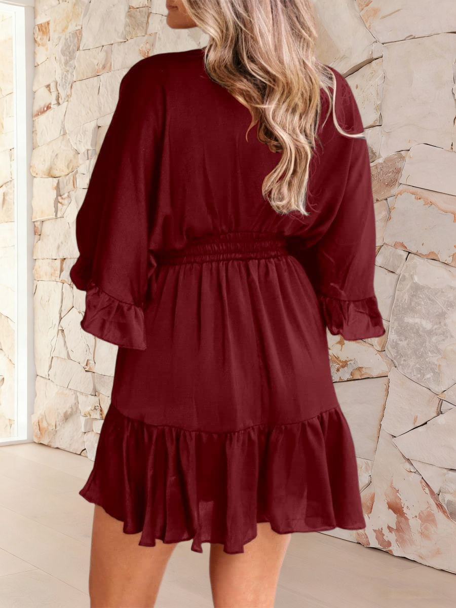 Imily Bela Womens V Neck Casual Dresses Summer Loose High Waist Ruffle Pleated Cute Mini Short Dress