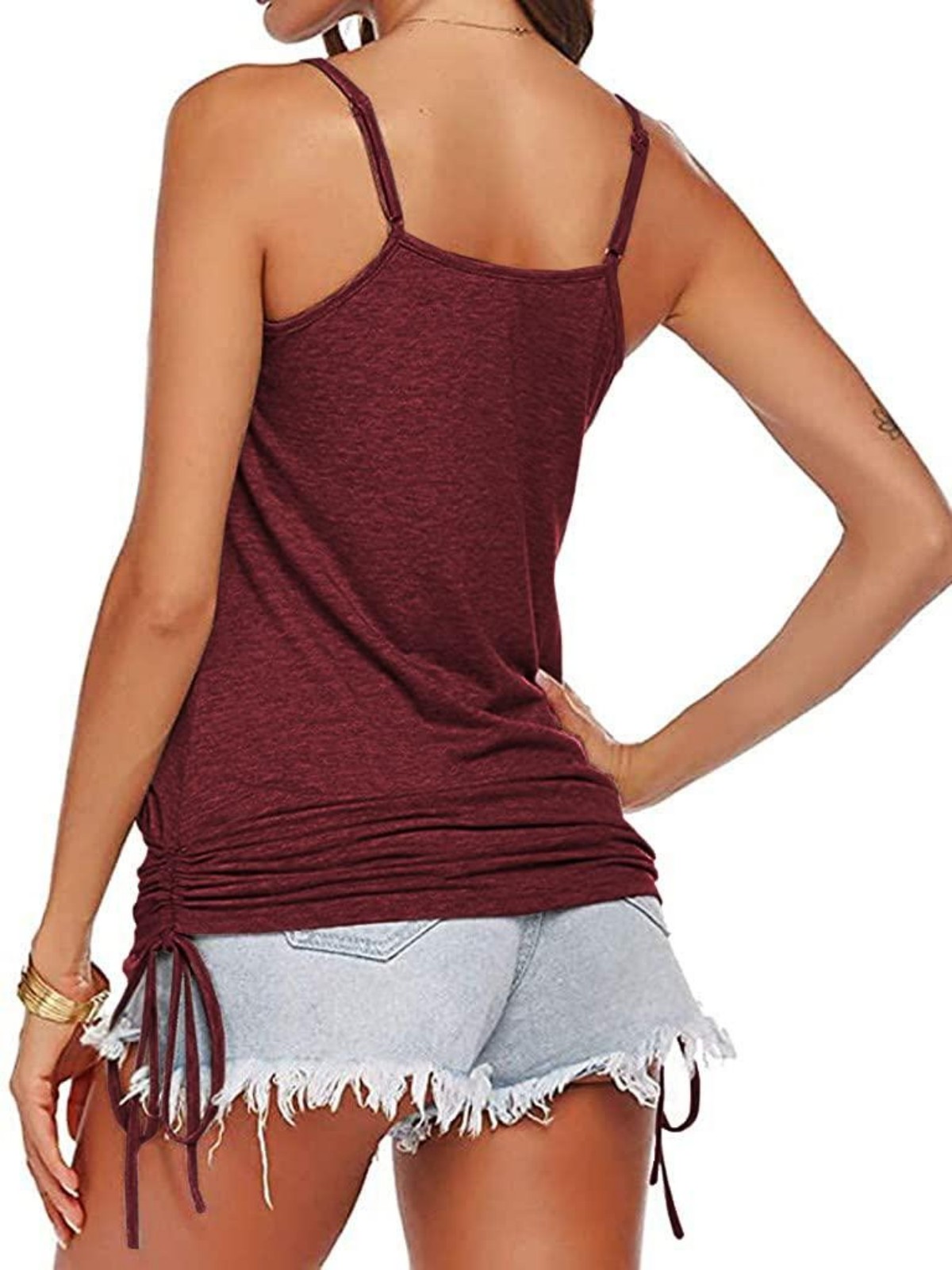 Imily Bela Women Summer Tank Tops Casual Spaghetti Strap Banded Bottom Loose Camisole Side Shirring Lace Up Shirts