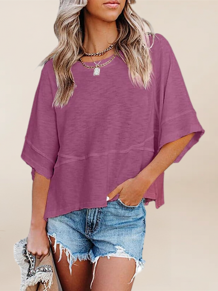 Imily Bela Womens Oversized T Shirts Summer Casual Crewneck 3/4 Sleeve Loose Fit Cute Flowy Tops