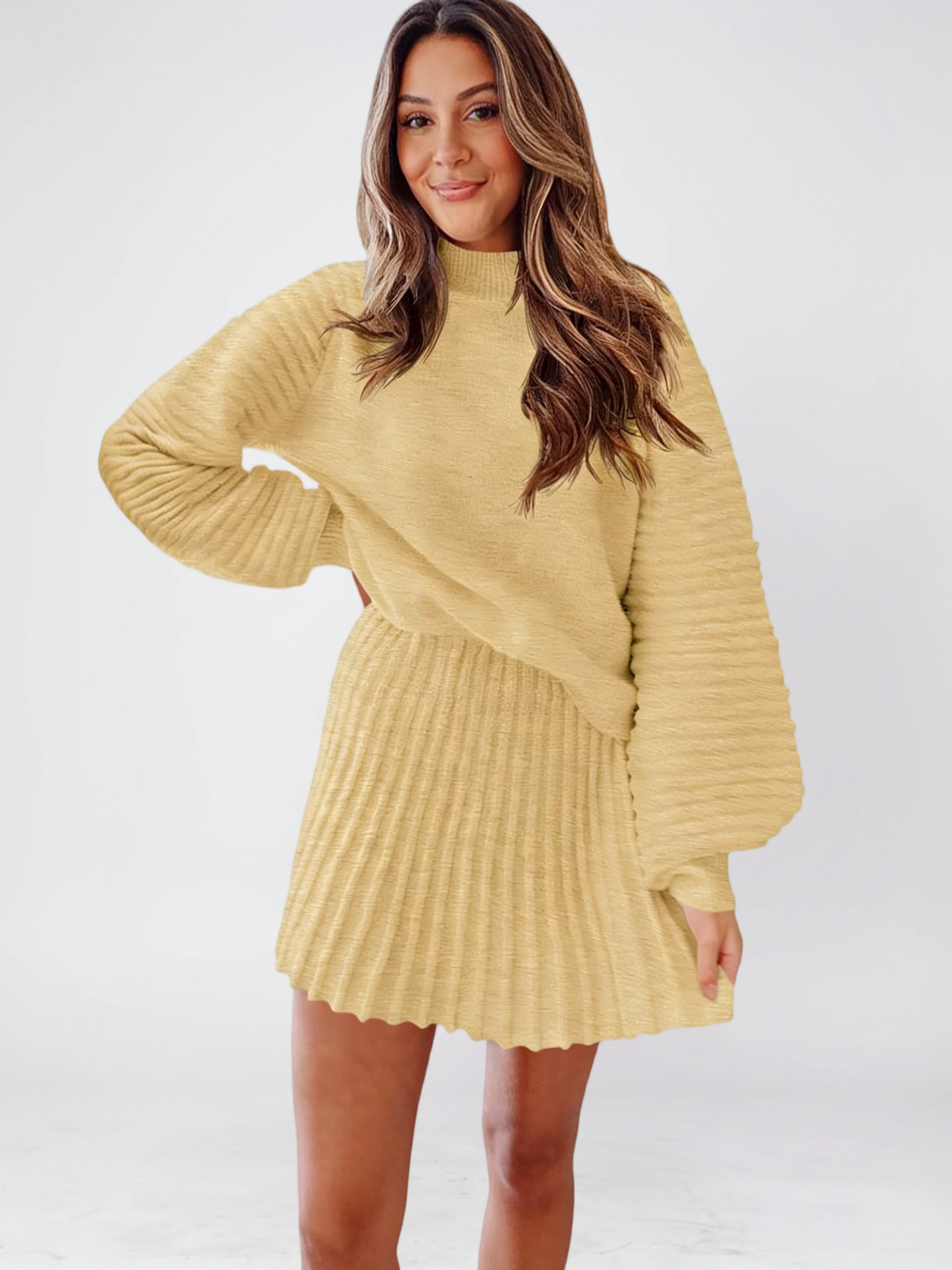 Imily Bela Womens 2 Piece Skirt Sets 2025 Mock Neck Ribbed Sweaters and Mini Skirt Fall Winter Two Piece Outfits