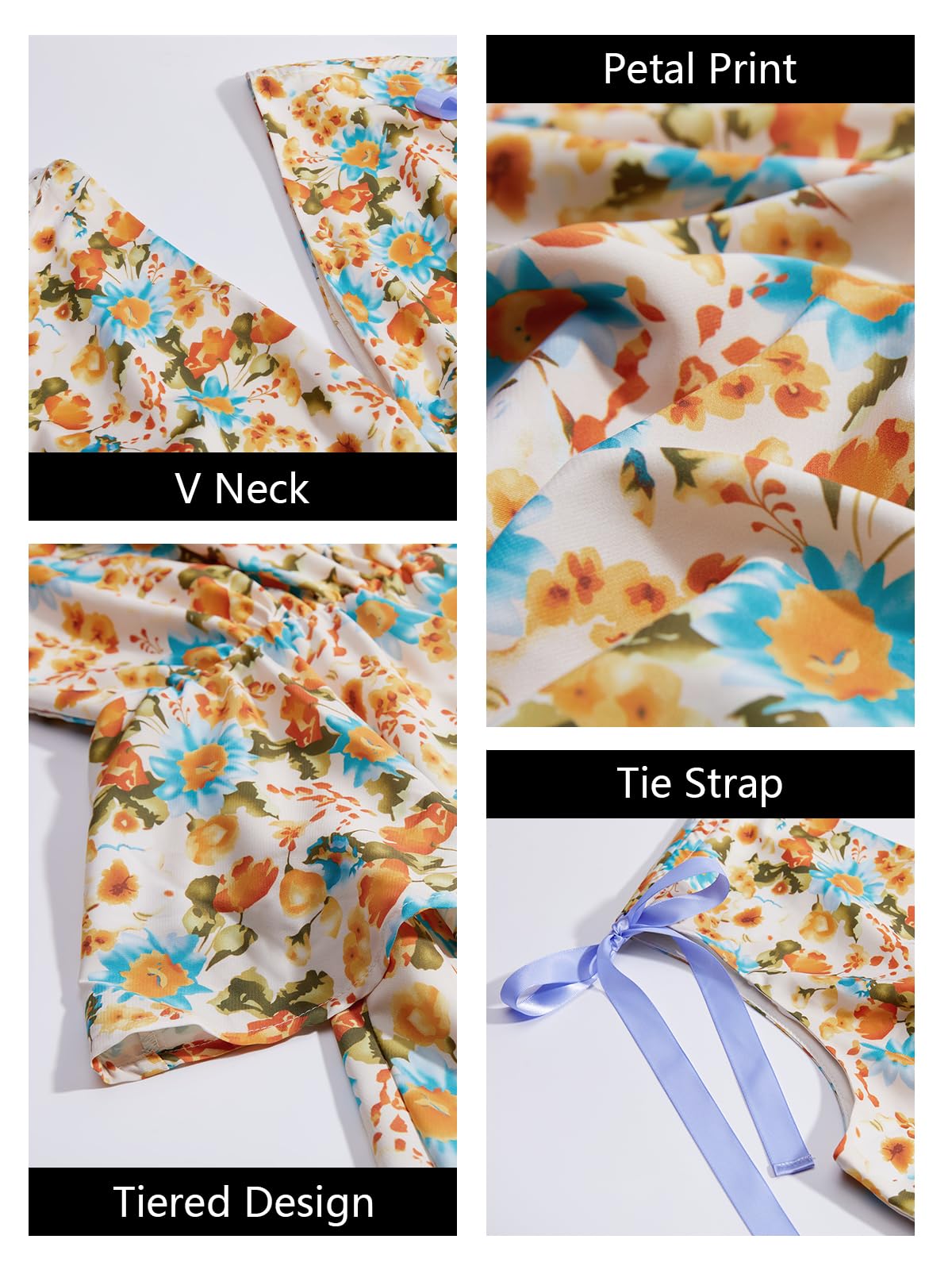 Imily Bela Womens Summer Floral Maxi Dress Tie Strap Sleeveless V Neck High Slit Boho Ruffle Tiered Beach Dresses