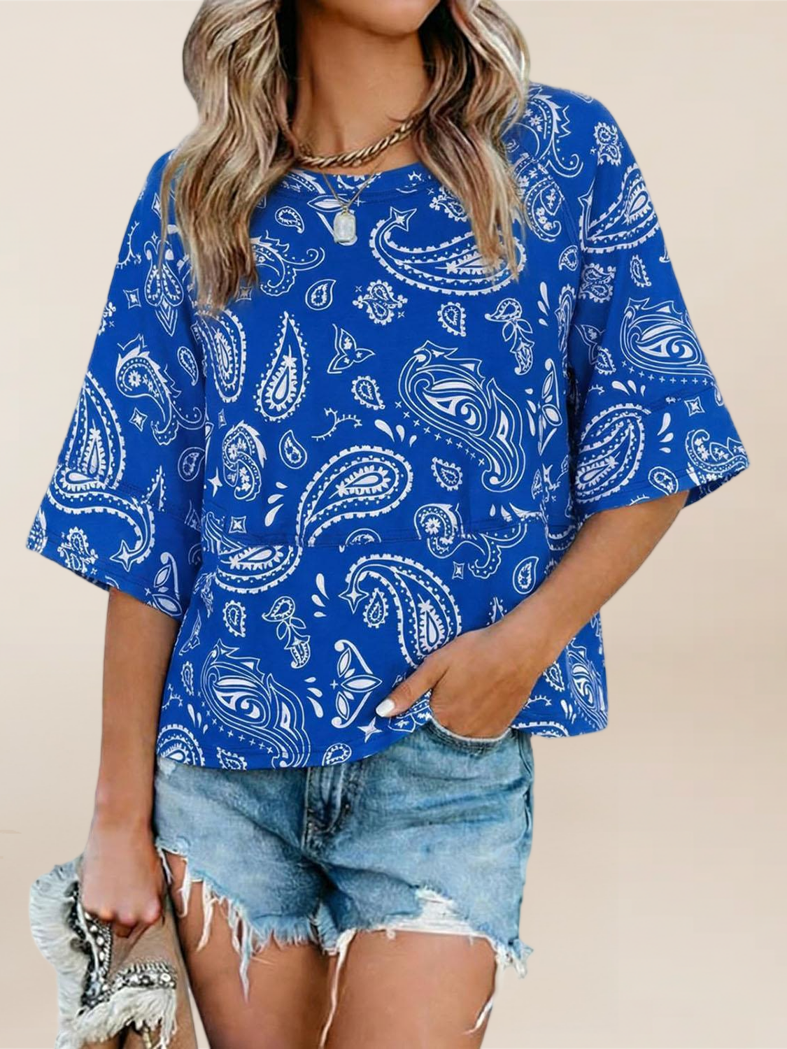 Imily Bela Womens Oversized T Shirts Summer Casual Crewneck 3/4 Sleeve Loose Fit Cute Flowy Tops
