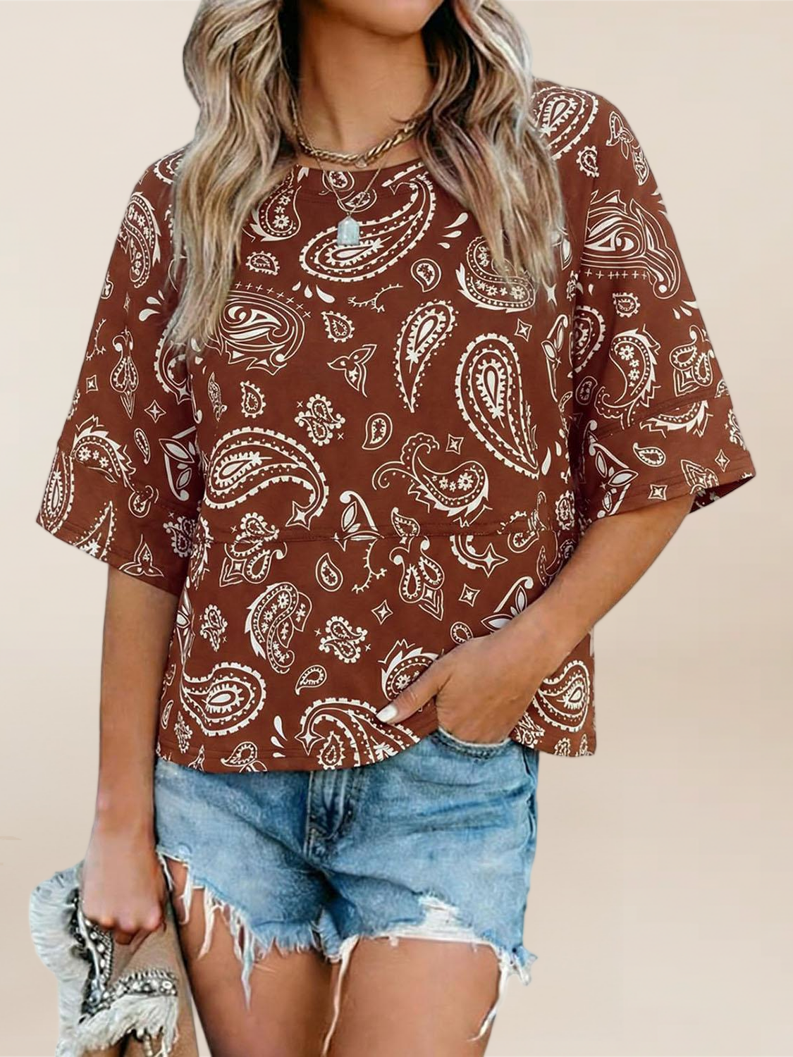 Imily Bela Womens Oversized T Shirts Summer Casual Crewneck 3/4 Sleeve Loose Fit Cute Flowy Tops