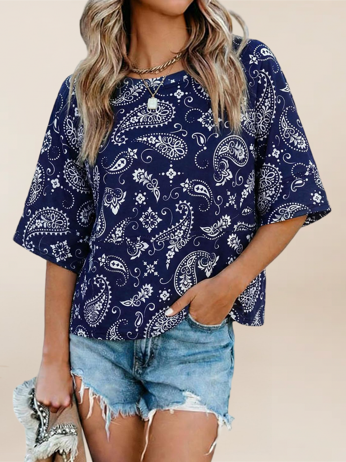 Imily Bela Womens Oversized T Shirts Summer Casual Crewneck 3/4 Sleeve Loose Fit Cute Flowy Tops
