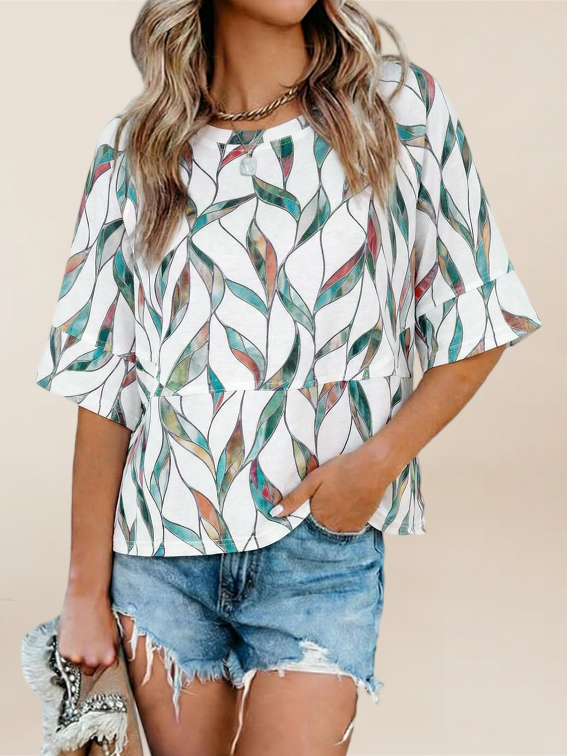 Imily Bela Womens Oversized T Shirts Summer Casual Crewneck 3/4 Sleeve Loose Fit Cute Flowy Tops