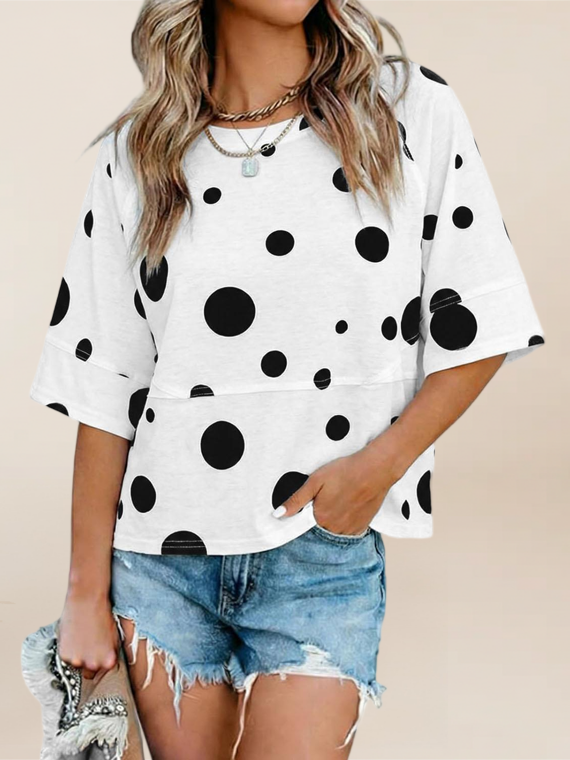 Imily Bela Womens Oversized T Shirts Summer Casual Crewneck 3/4 Sleeve Loose Fit Cute Flowy Tops