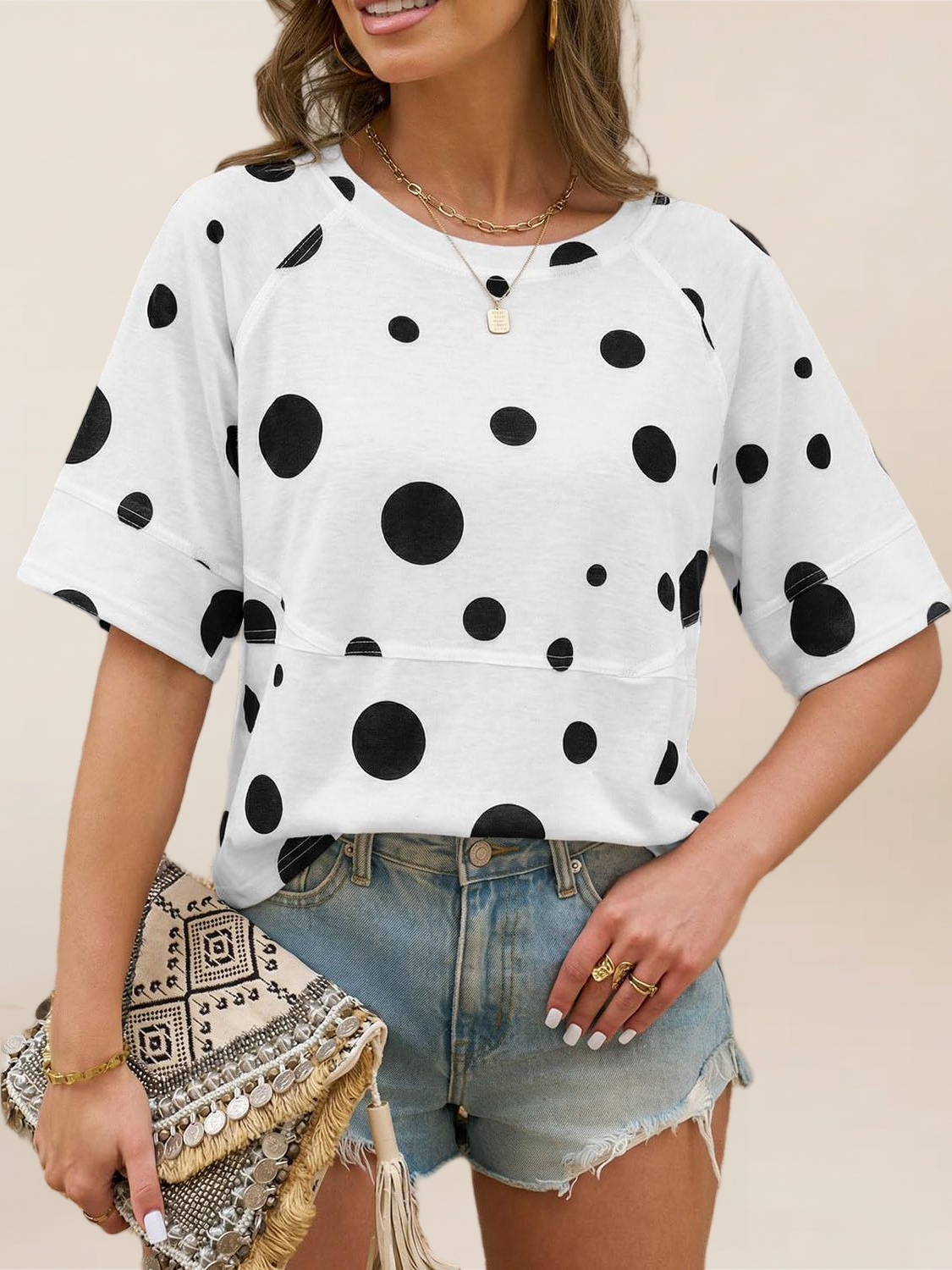 Imily Bela Womens Oversized T Shirts Summer Casual Crewneck 3/4 Sleeve Loose Fit Cute Flowy Tops