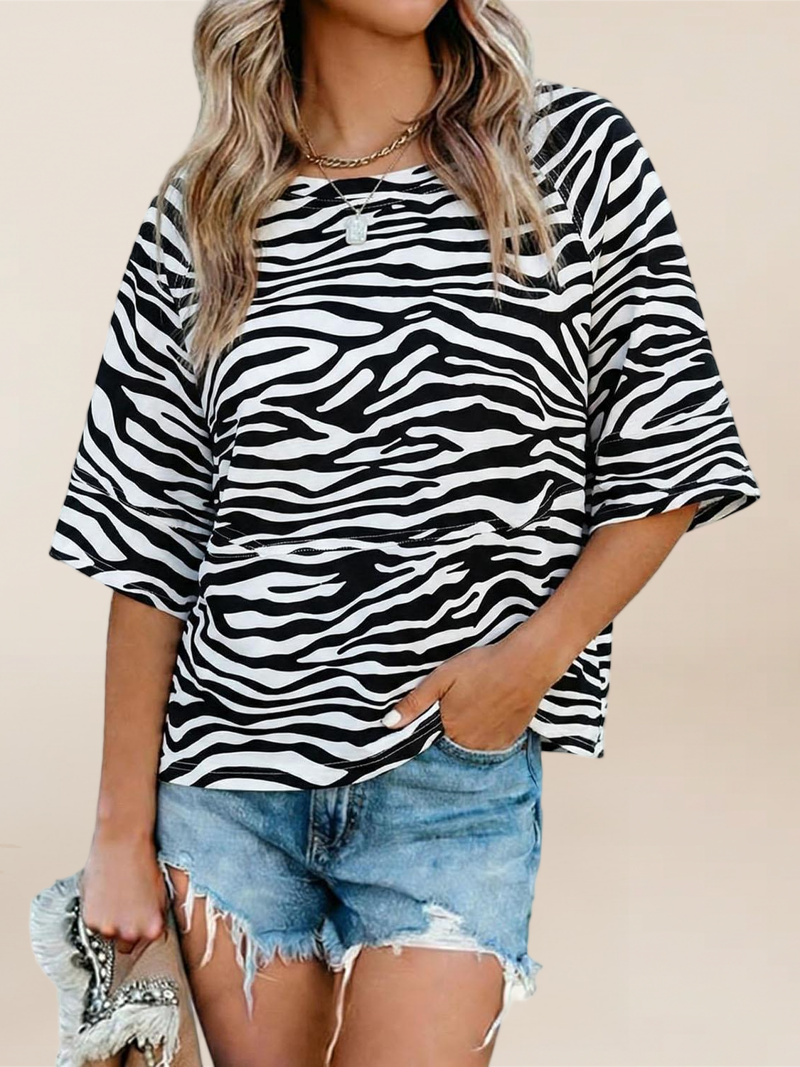 Imily Bela Womens Oversized T Shirts Summer Casual Crewneck 3/4 Sleeve Loose Fit Cute Flowy Tops