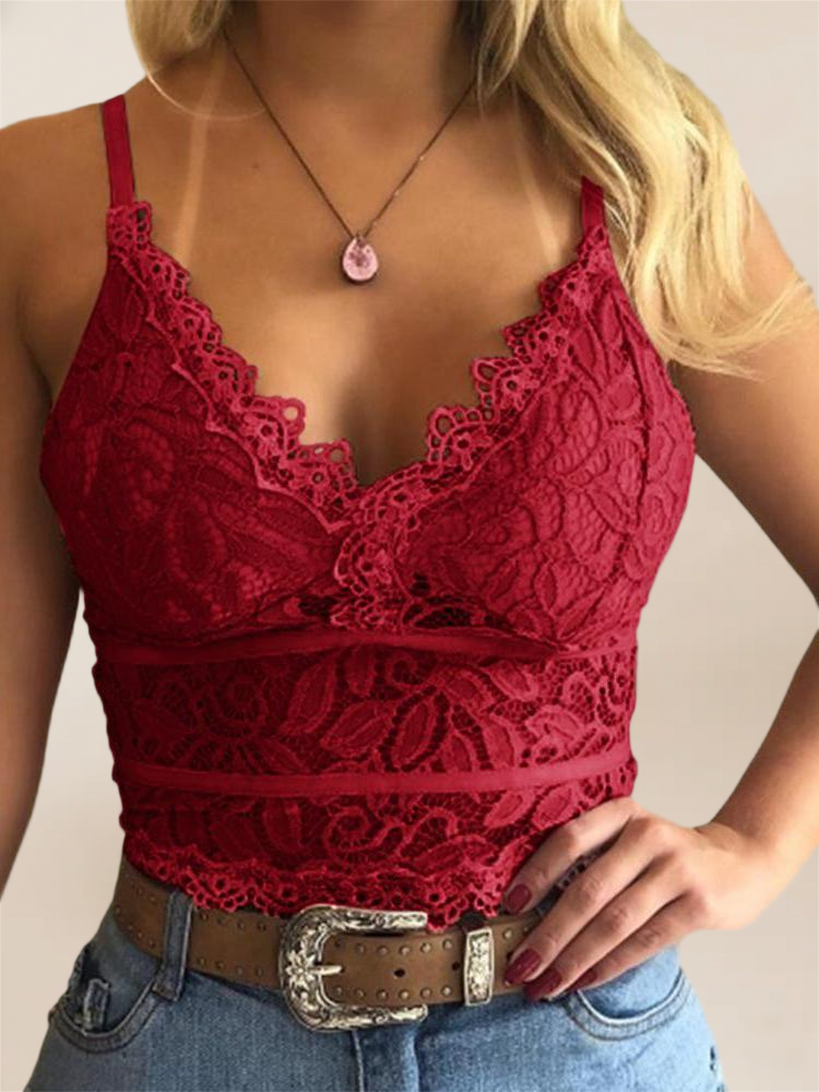 Imily Bela  Women'S Soft Casual Lace Crochet Spaghetti Strap Cami Crop Top Camisole