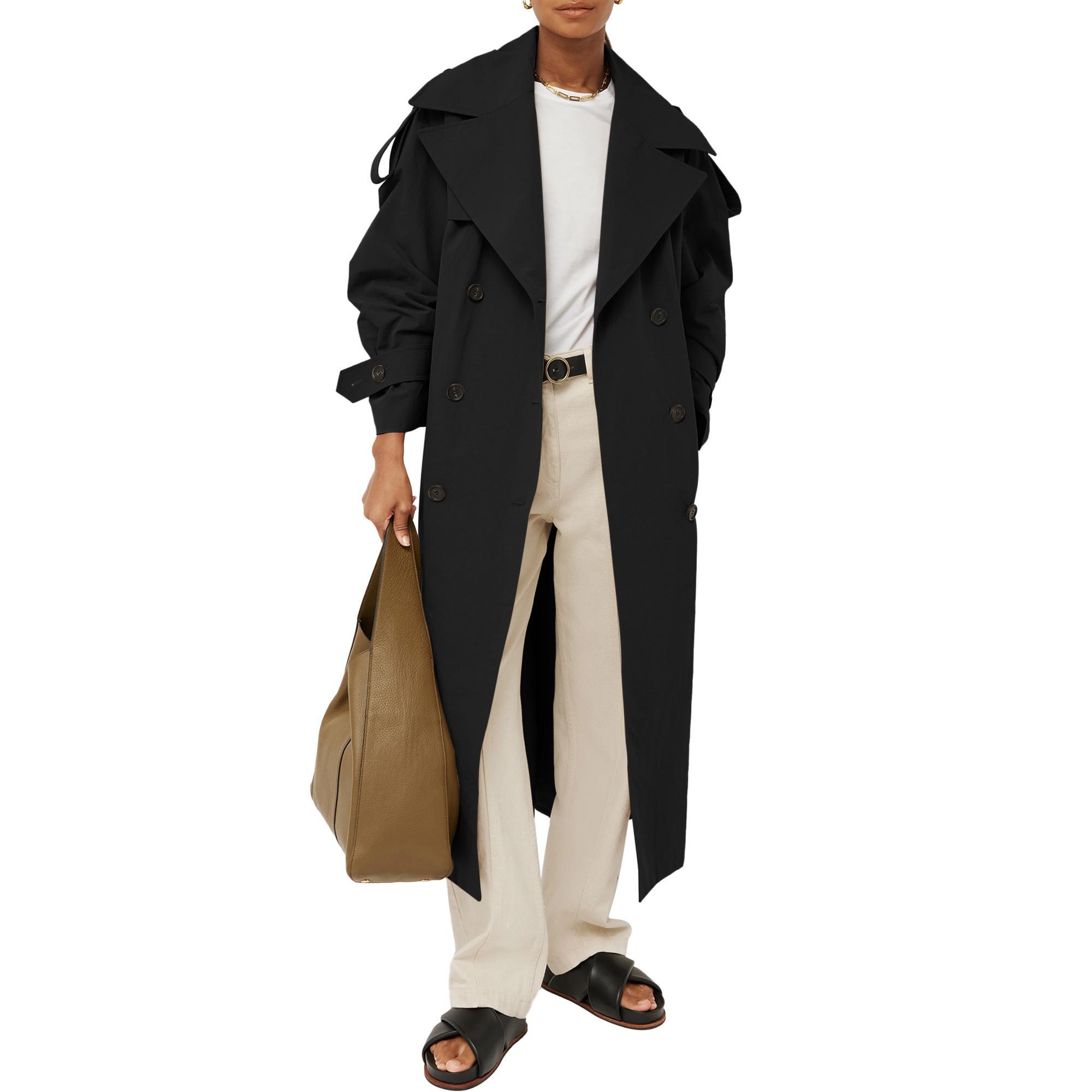 Black Imily Bela Womens Oversized Long Trench Coat Double Breasted Lapel Windproof Overcoat with Belt