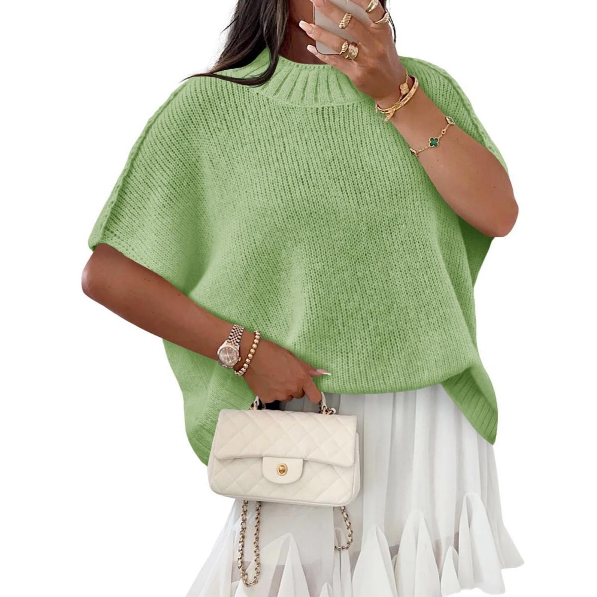 Green Imily Bela Womens Oversized Sweater Tops Summer Lightweight Batwing Half Sleeve Casual Loose Knit Pullover Shirts Clothes Skirts Knitwear