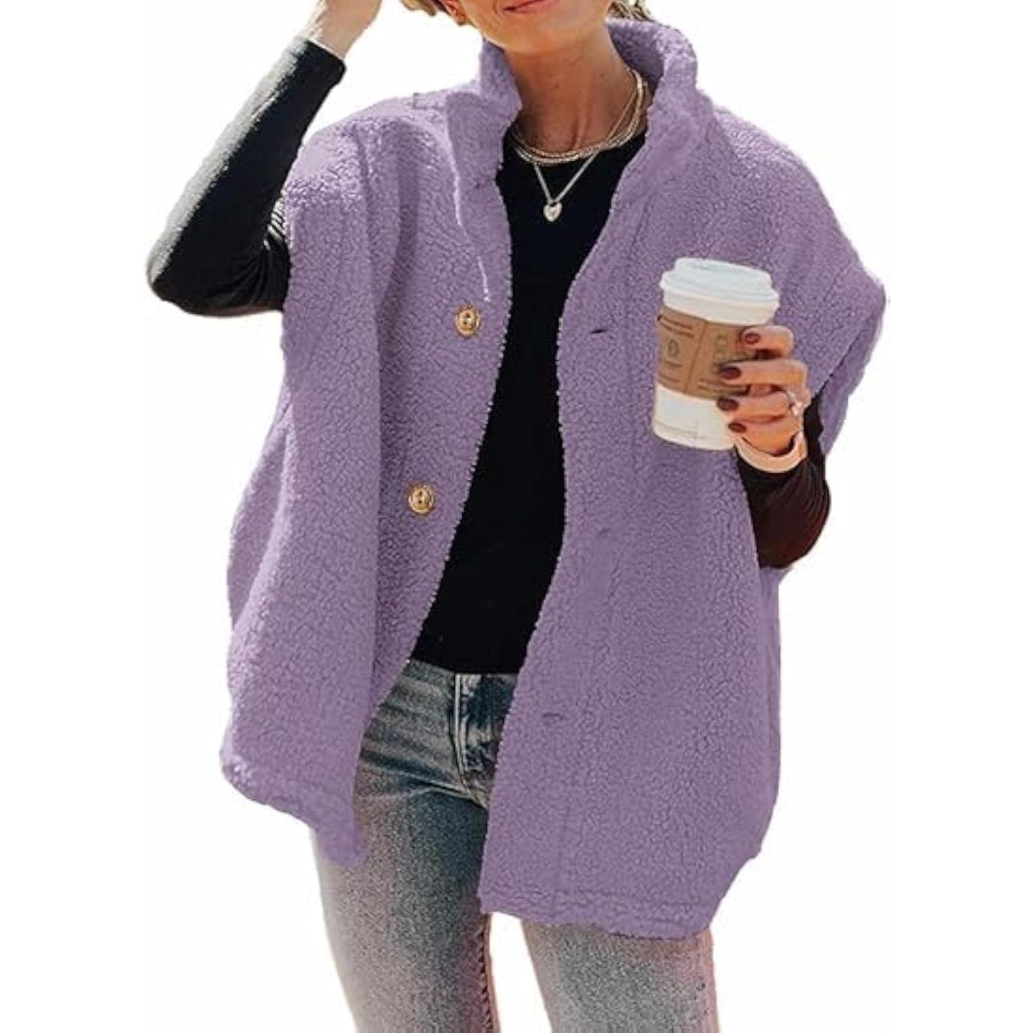 Purple Imily Bela Womens Fuzzy Fleece Vest Casual Oversized Warm Button Down Sherpa Vest Jacket with Pockets