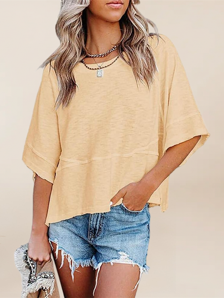 Imily Bela Womens Oversized T Shirts Summer Casual Crewneck 3/4 Sleeve Loose Fit Cute Flowy Tops