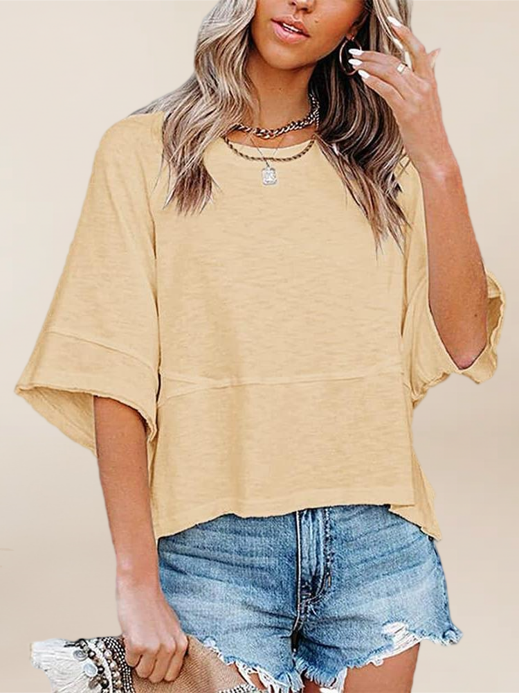 Imily Bela Womens Oversized T Shirts Summer Casual Crewneck 3/4 Sleeve Loose Fit Cute Flowy Tops