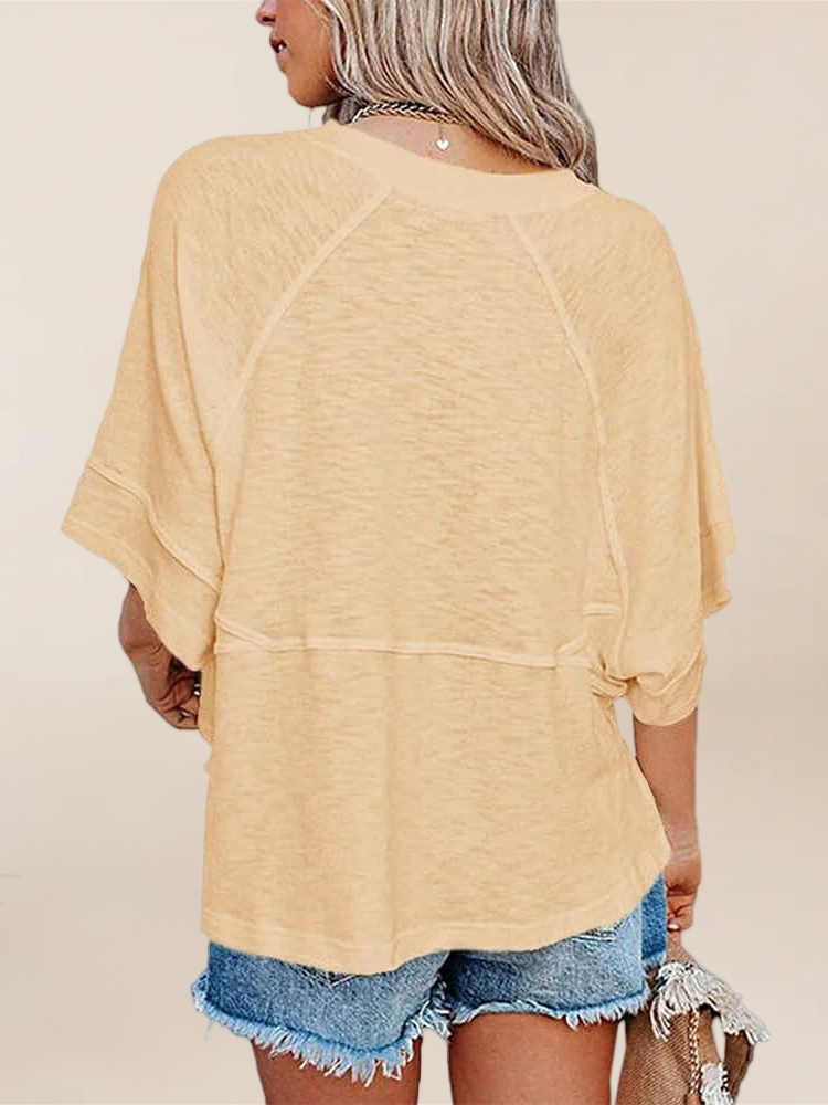 Imily Bela Womens Oversized T Shirts Summer Casual Crewneck 3/4 Sleeve Loose Fit Cute Flowy Tops