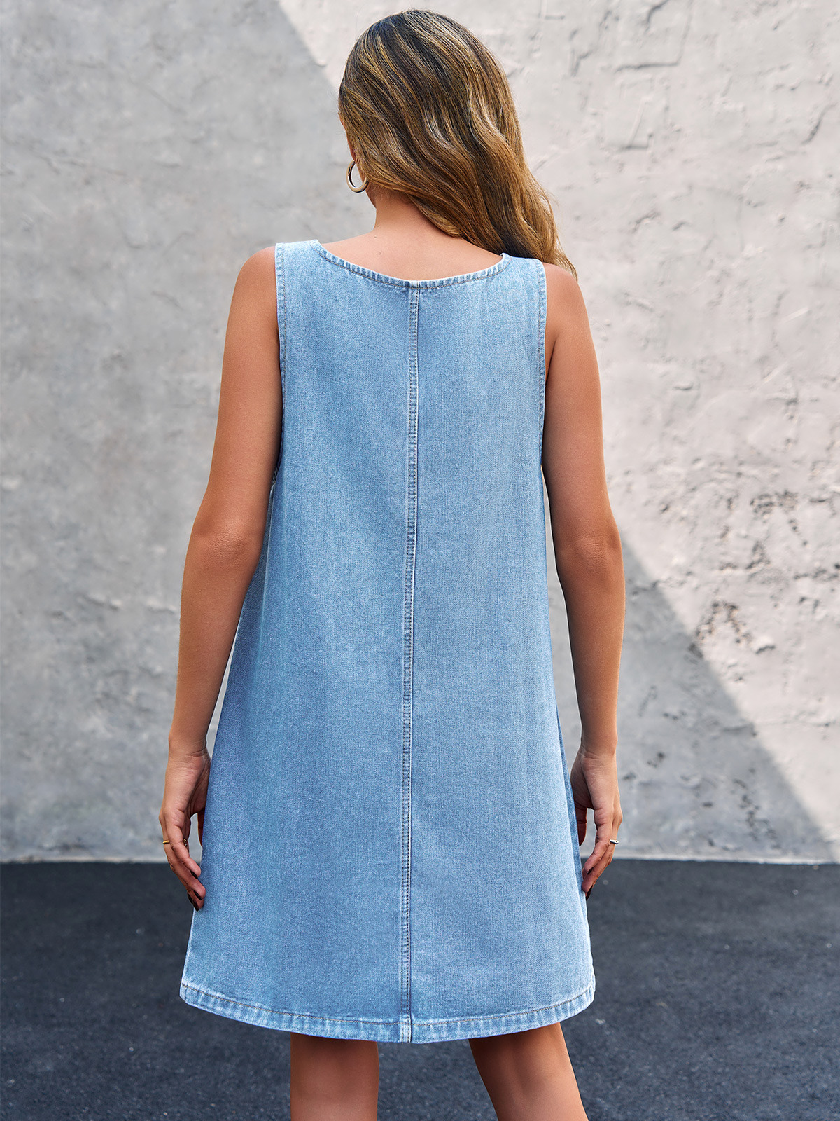 Imily Bela Women's Sleeveless Casual Denim Dress Crewneck Vintage Loose Jean Overall Dress with Pockets