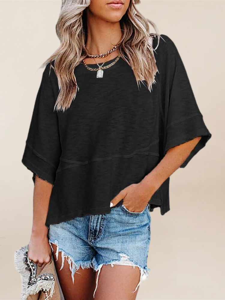 Imily Bela Womens Oversized T Shirts Summer Casual Crewneck 3/4 Sleeve Loose Fit Cute Flowy Tops