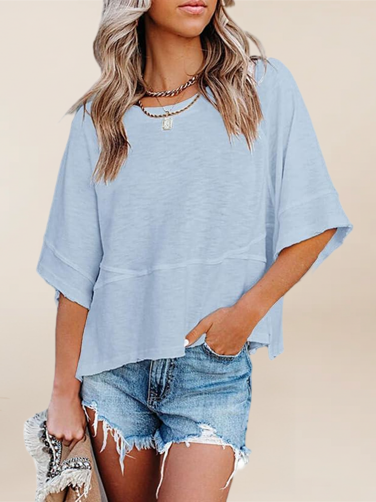 Imily Bela Womens Oversized T Shirts Summer Casual Crewneck 3/4 Sleeve Loose Fit Cute Flowy Tops