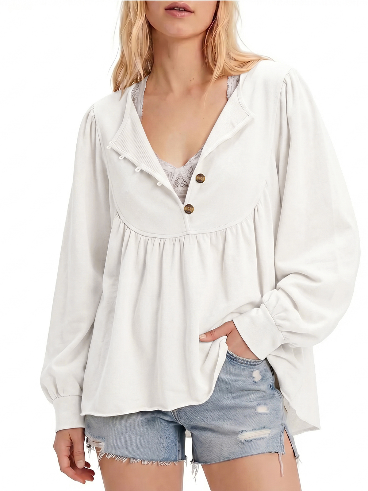 Imily Bela Raw-Hem Babydoll Henley Top