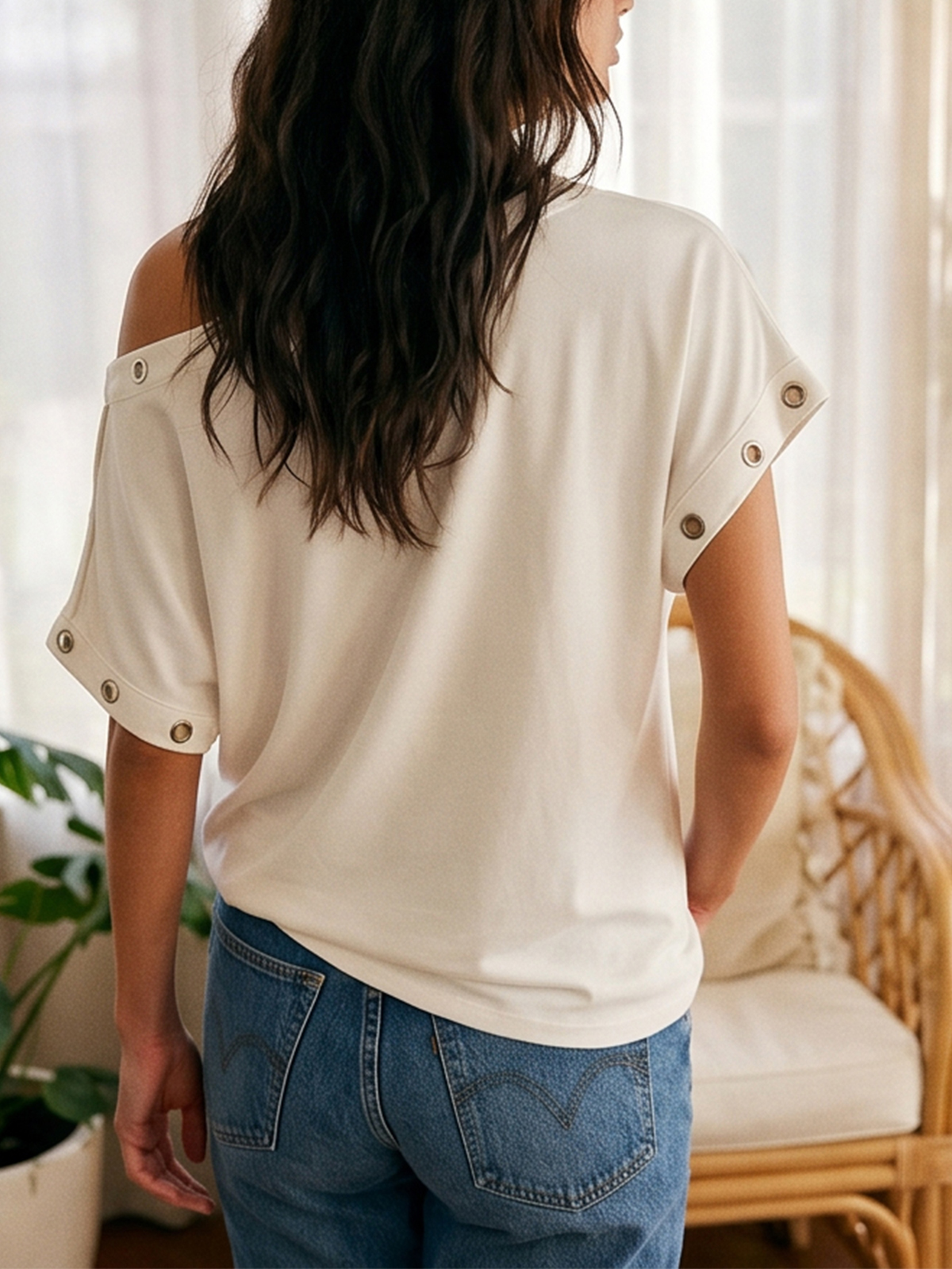Imily Bela Off-Shoulder Grommet Short-Sleeve Tee