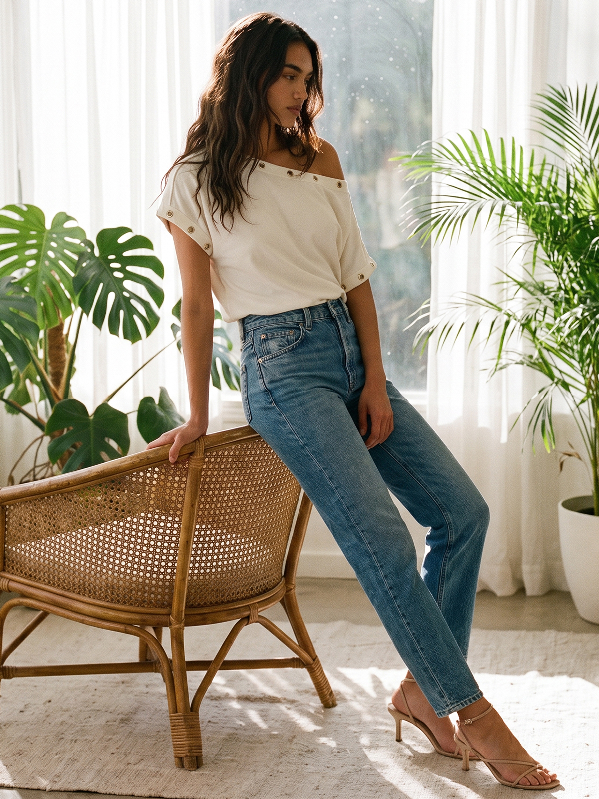 Imily Bela Off-Shoulder Grommet Short-Sleeve Tee