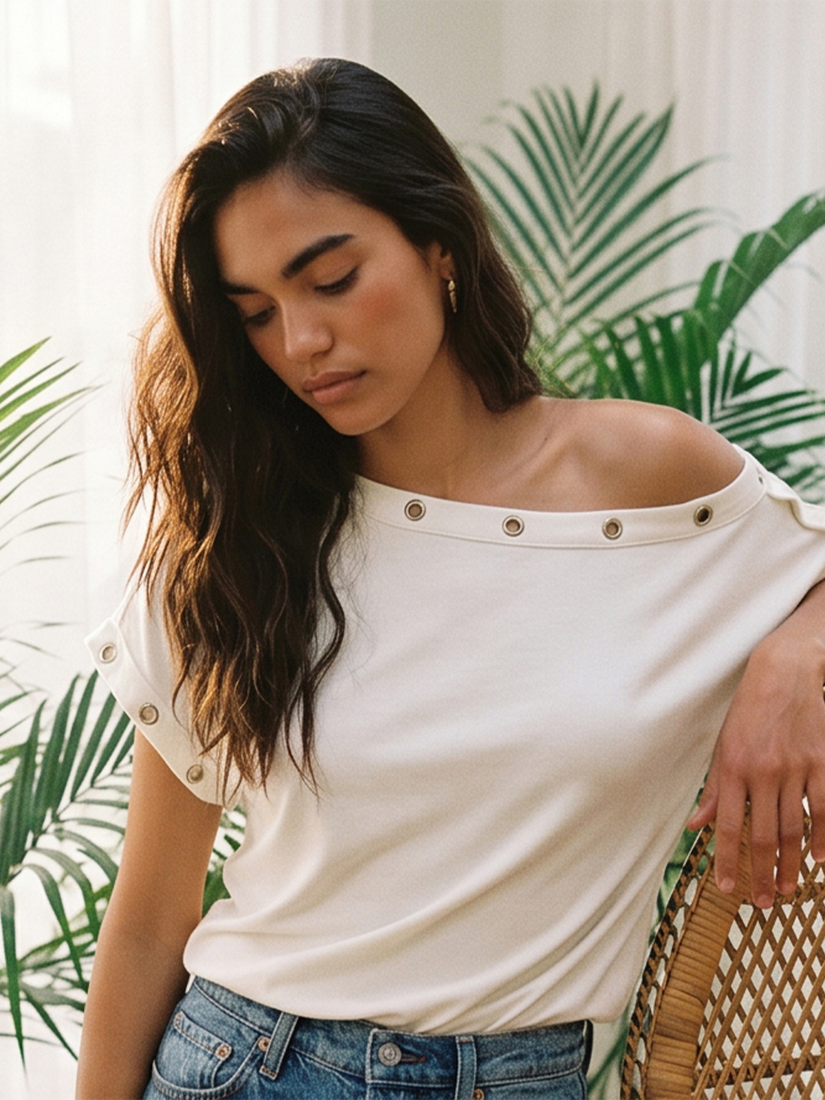Imily Bela Off-Shoulder Grommet Short-Sleeve Tee