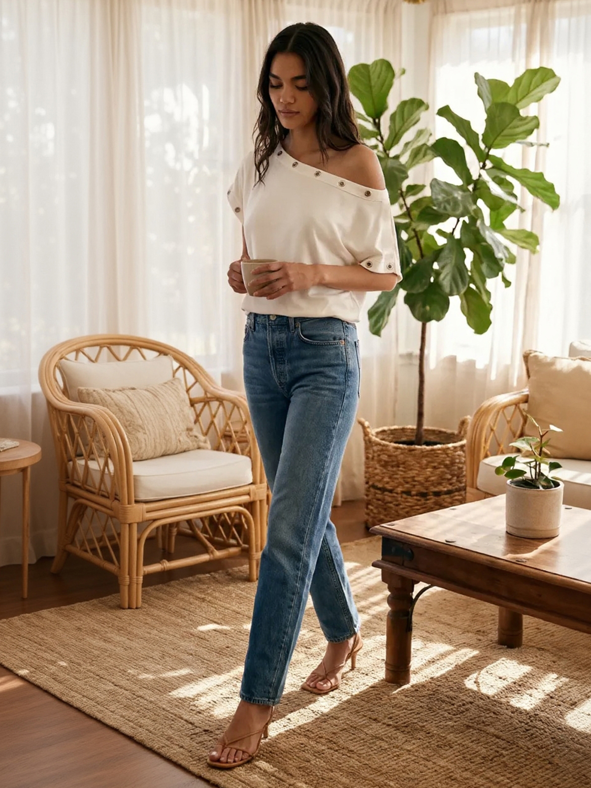 Imily Bela Off-Shoulder Grommet Short-Sleeve Tee
