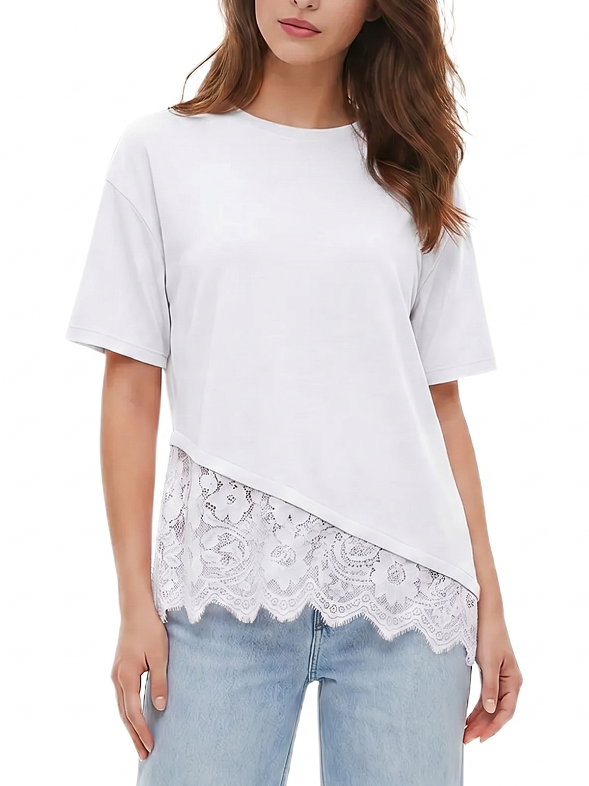 Imily Bela Scalloped-Lace Asymmetric Tee