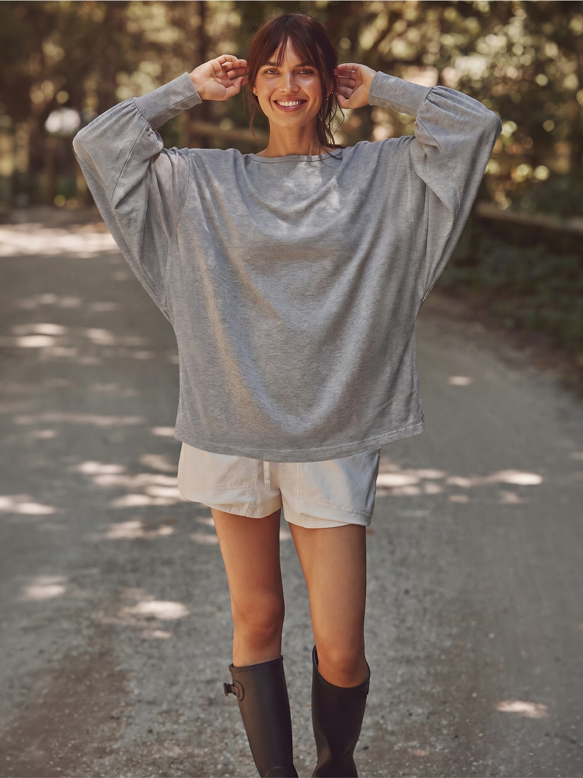 Wide-Neck Slouchy Ribbed-Cuff Top