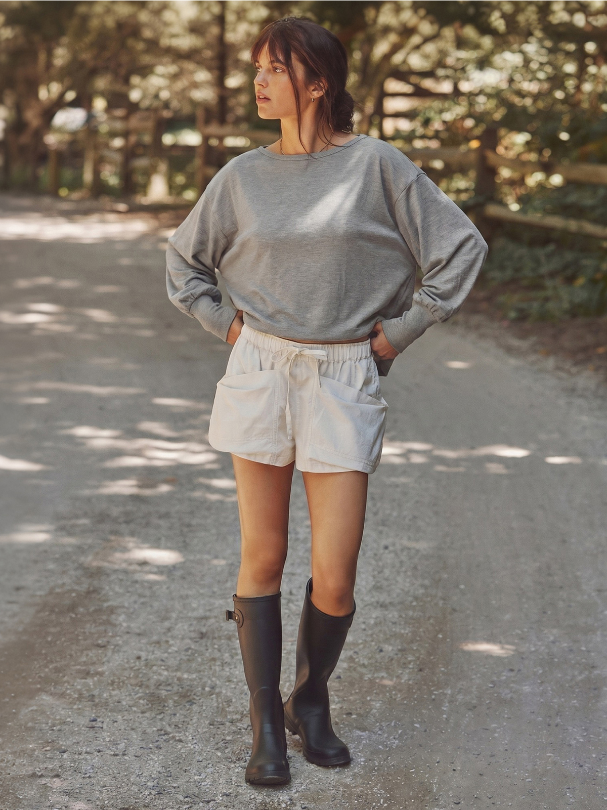 Wide-Neck Slouchy Ribbed-Cuff Top