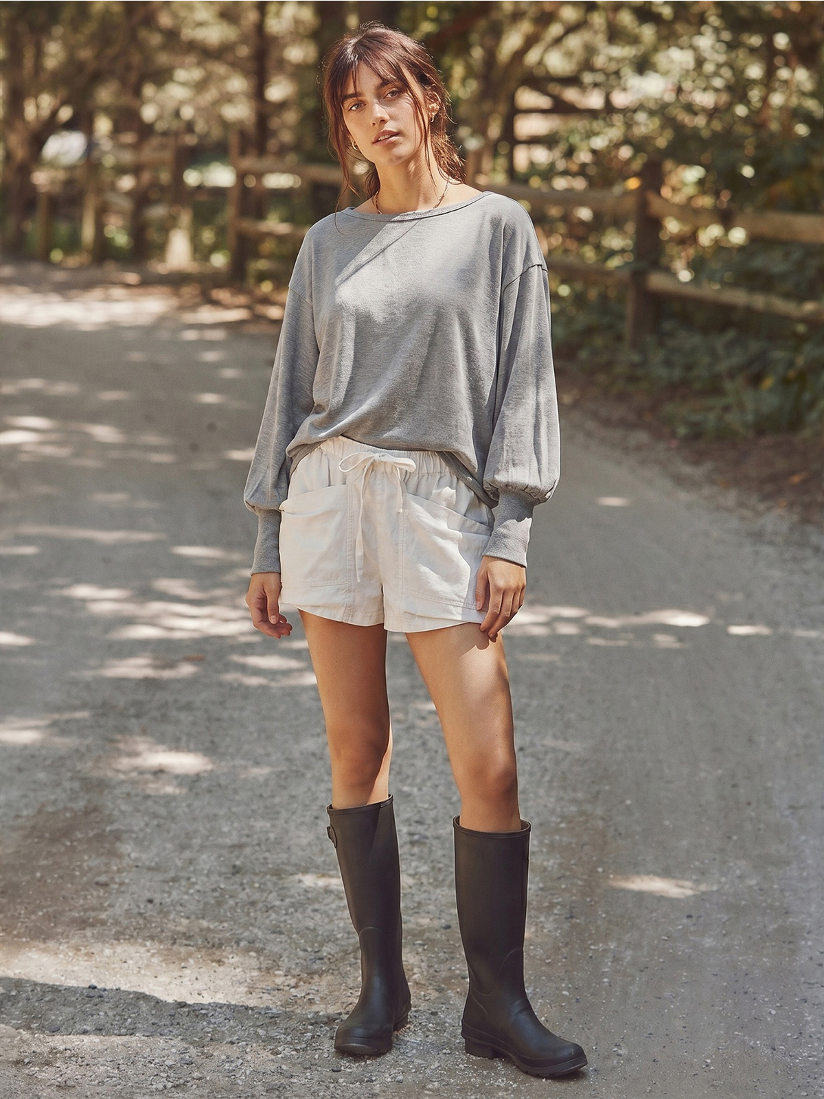 Wide-Neck Slouchy Ribbed-Cuff Top