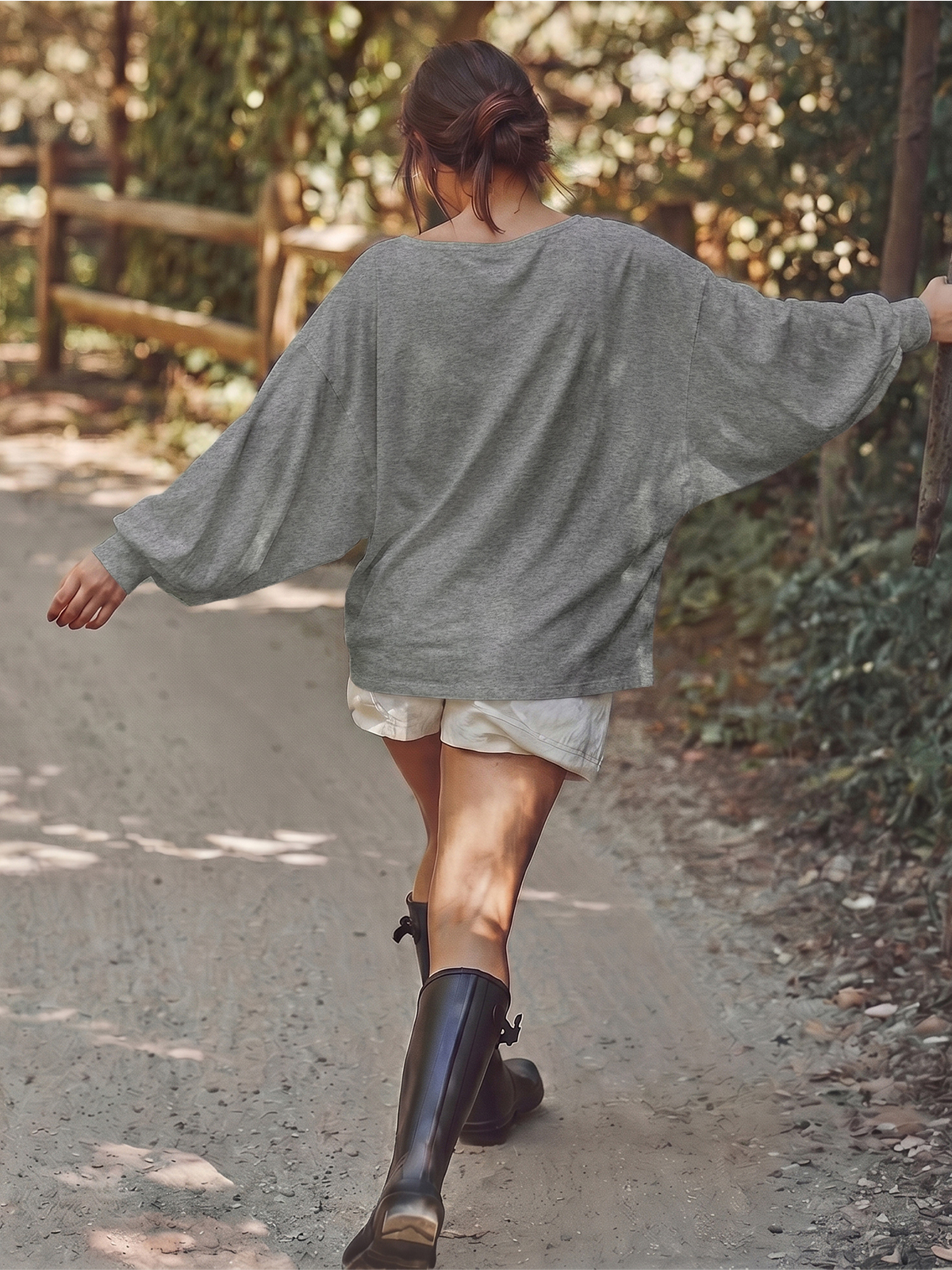 Wide-Neck Slouchy Ribbed-Cuff Top