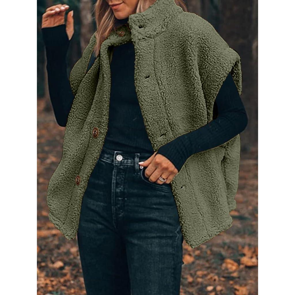 Imily Bela Womens Fuzzy Fleece Vest Casual Oversized Warm Button Down Sherpa Vest Jacket with Pockets