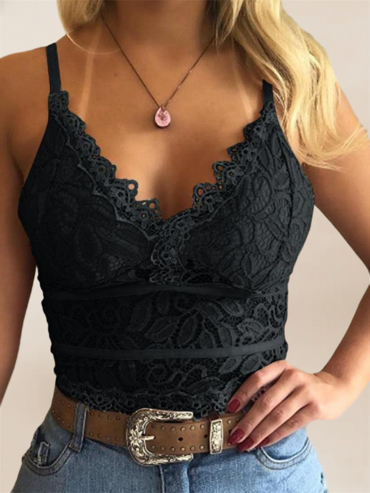 Imily Bela  Women'S Soft Casual Lace Crochet Spaghetti Strap Cami Crop Top Camisole
