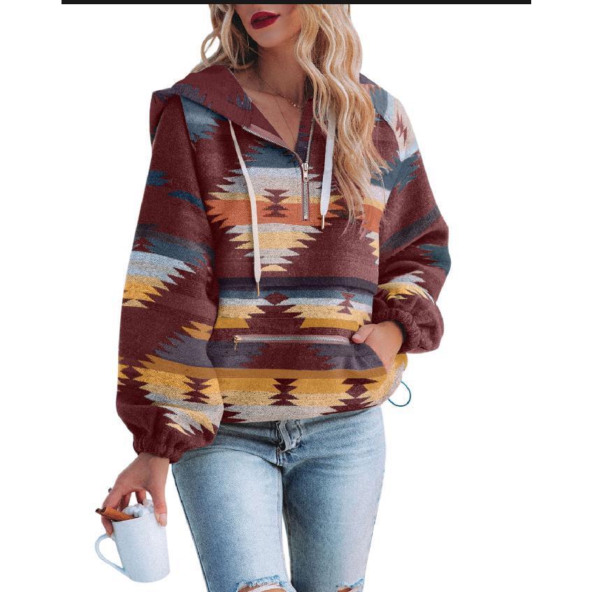 Wine Imily Bela Women’s Oversized Hoodie Zip Up Long Sleeve Aztec Loose Fit Sweatshirts Pullover Tops