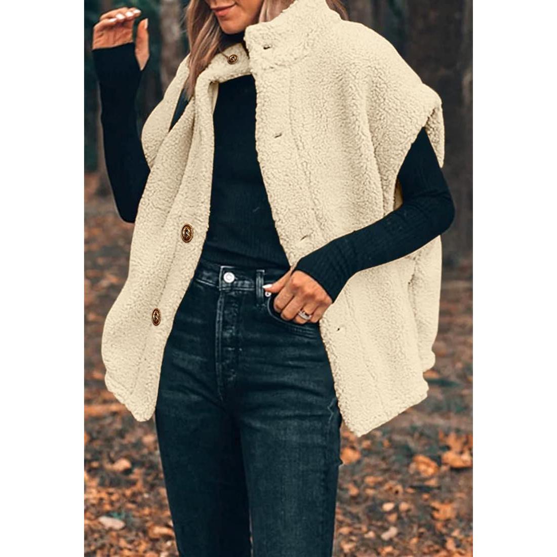 Imily Bela Womens Fuzzy Fleece Vest Casual Oversized Warm Button Down Sherpa Vest Jacket with Pockets