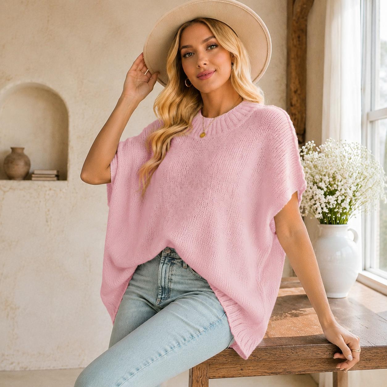 Imily Bela Womens Oversized Sweater Tops Summer Lightweight Batwing Half Sleeve Casual Loose Knit Pullover Shirts Clothes Skirts Knitwear
