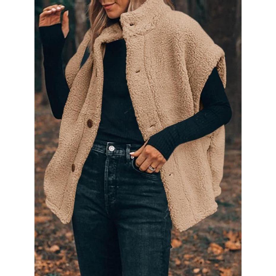 Imily Bela Womens Fuzzy Fleece Vest Casual Oversized Warm Button Down Sherpa Vest Jacket with Pockets