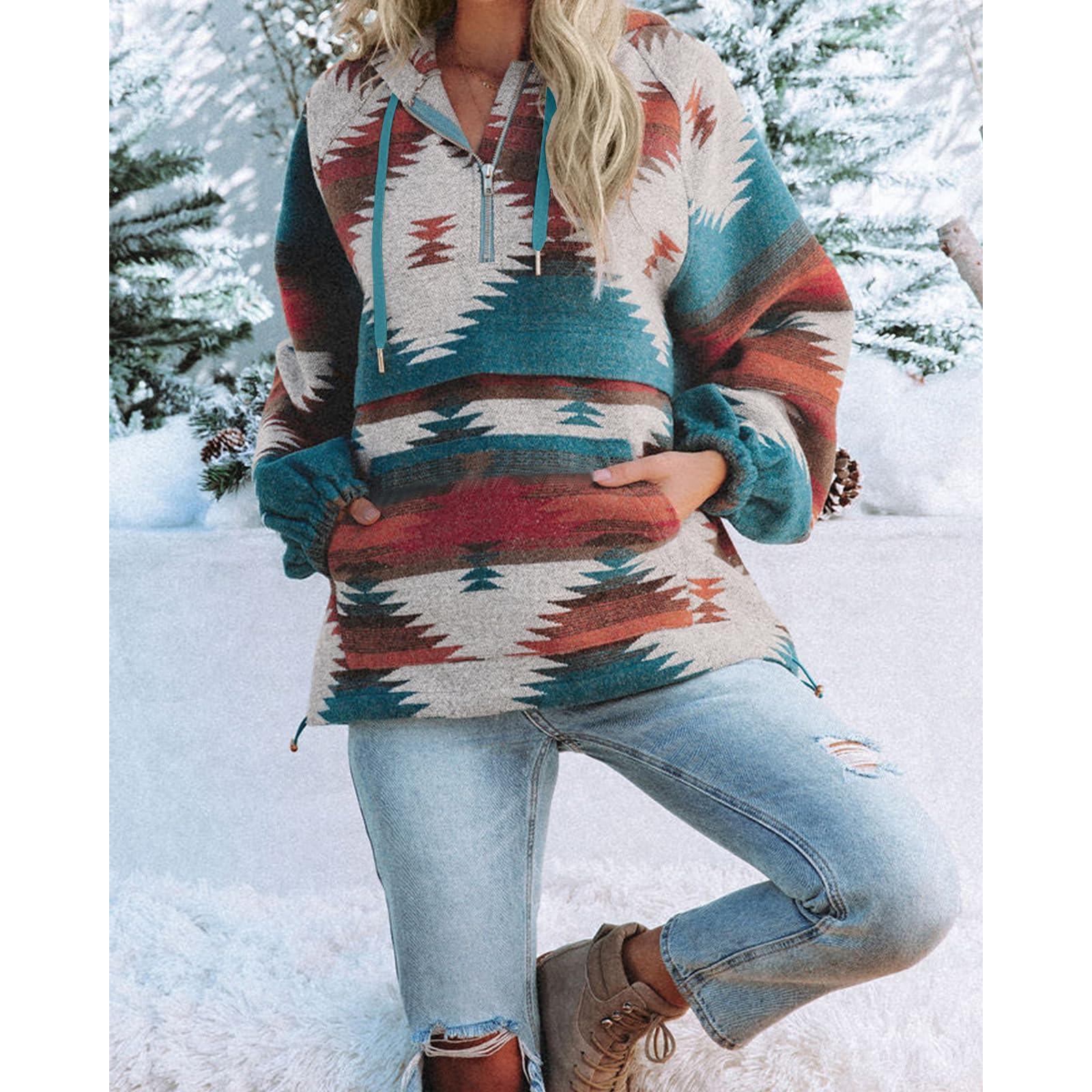 Imily Bela Women’s Oversized Hoodie Zip Up Long Sleeve Aztec Loose Fit Sweatshirts Pullover Tops