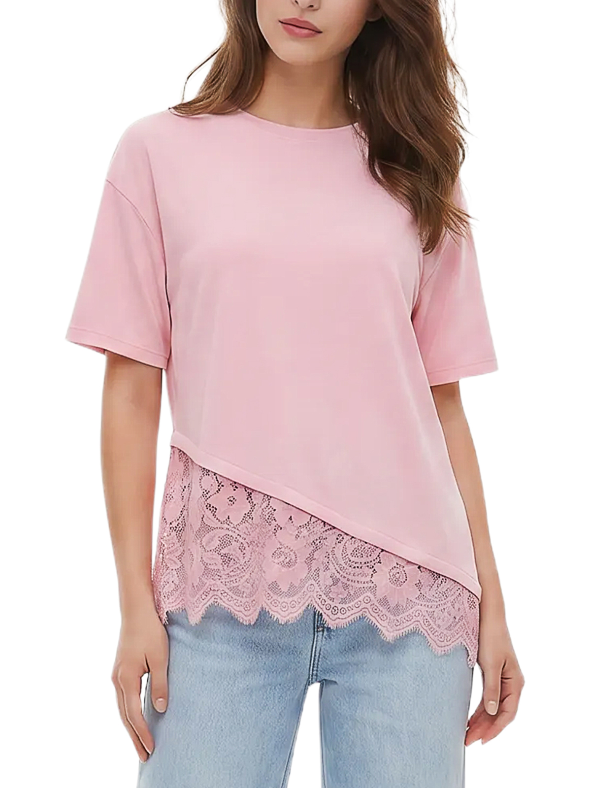 Imily Bela Scalloped-Lace Asymmetric Tee